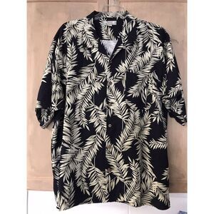 Tommy Bahama 100% Silk‎ Black Tropical Short Sleeve Button Down Shirt Size XL